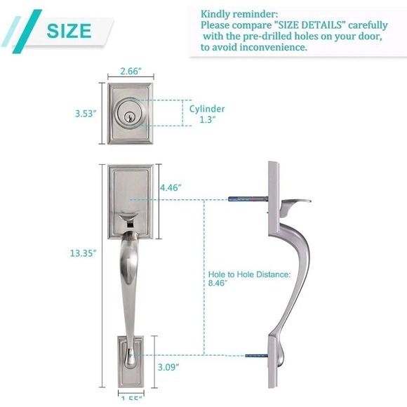 Brushed Nickel Entry Door Handle Lock Set with Deadbolt Keyed Entry Brand New - Picture 4 of 13